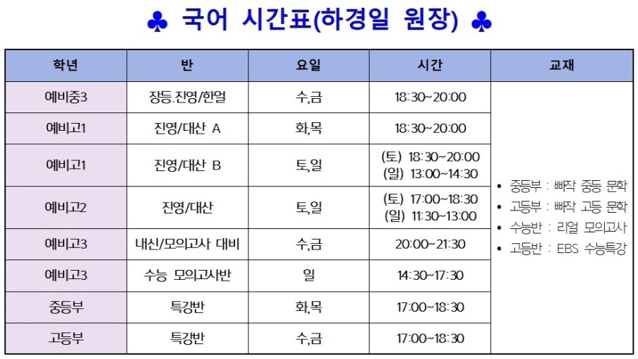 국어 시간표